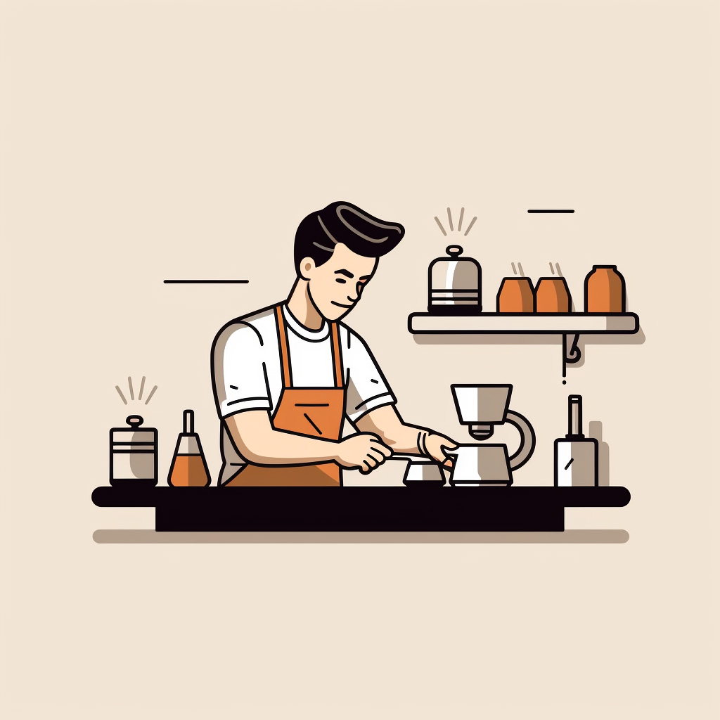 Line art illustration of a barista making coffee or espresso